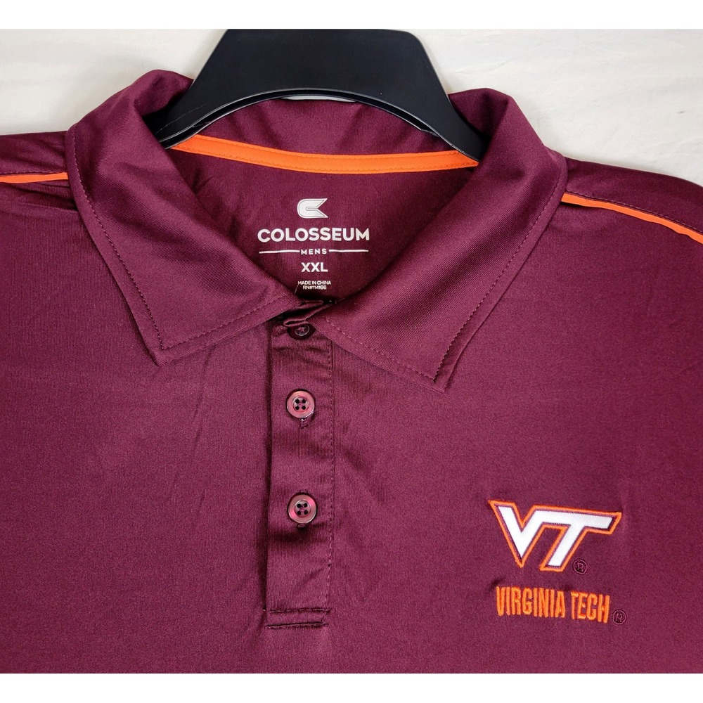 Colosseum Virginia Tech Hokies Mens XXL Maroon Performance Polo Shirt VT NWT